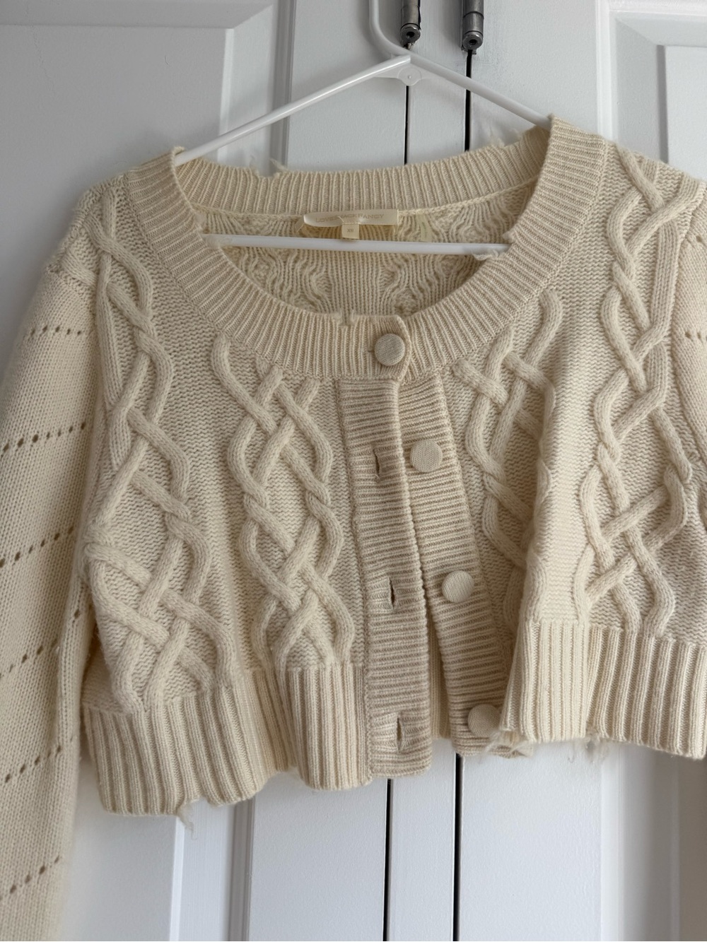 LoveShackFancy Cream Cable Knit Cropped Cardigan